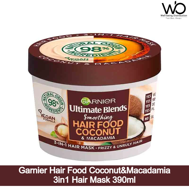 Garnier Ultimate Blends Smoothing Hair Food Coconut & Macadamia 3 In 1 Frizzy And Unruly Hair Mask 390ml (International)