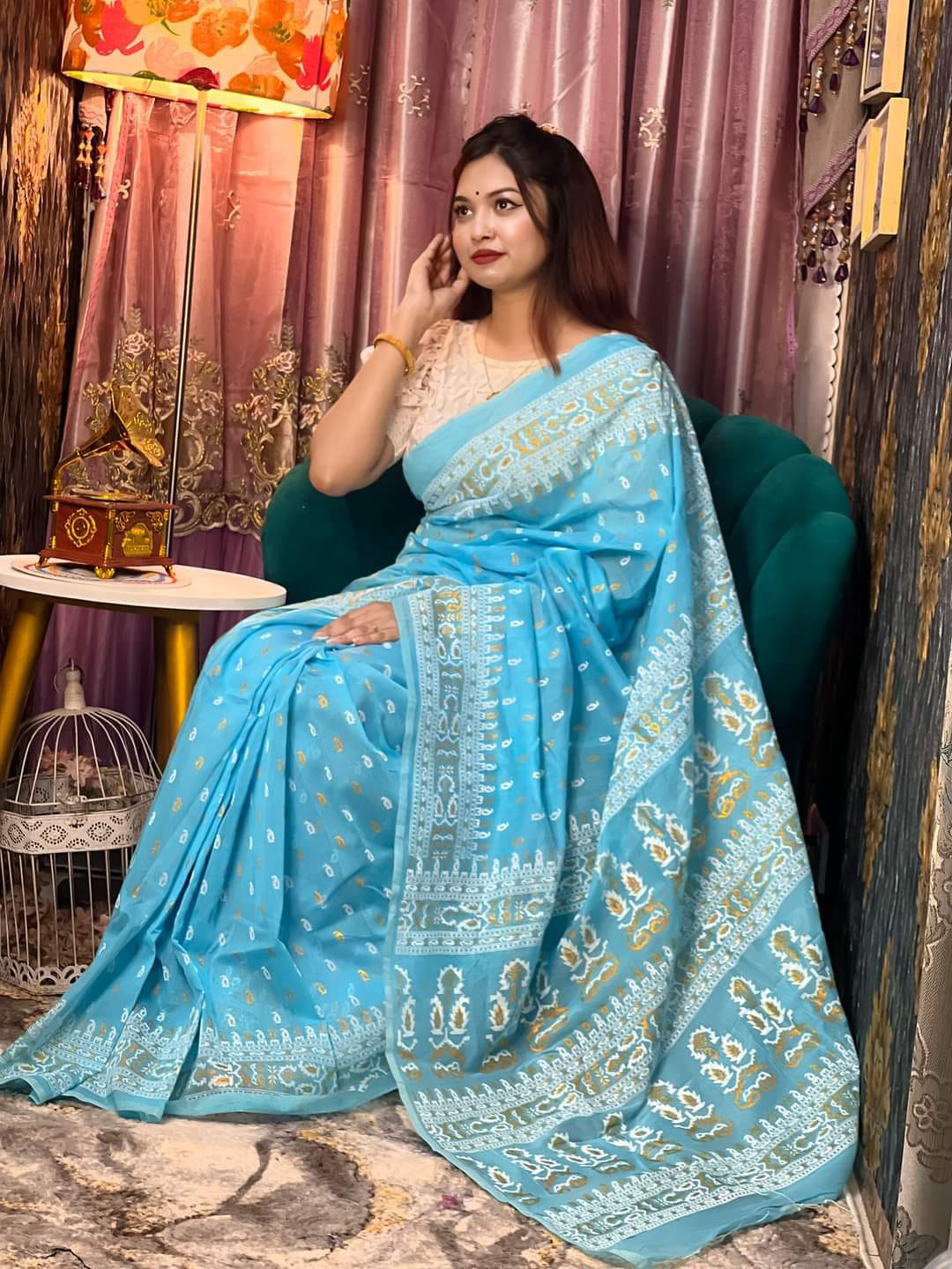 Half Silk Handprited Sarees