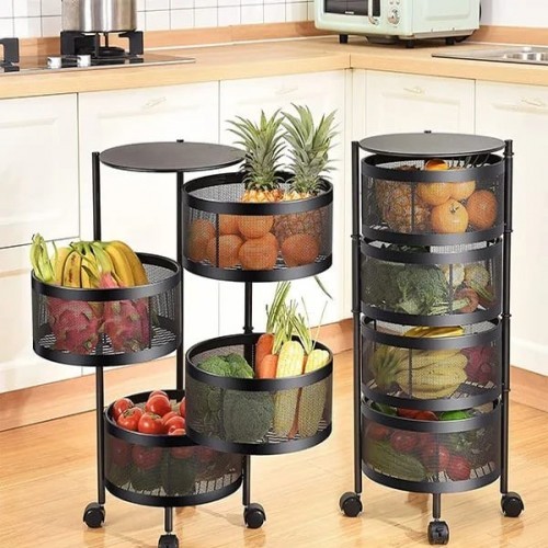 4 Layer 360 degree rotating vegetable shelf Kitchen floor multi-layer multi-function round vegetable basket storage rack