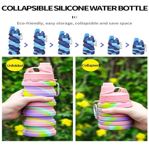 Portable Retractable Travel Bpa Free Outdoor 500Ml Water Bottle Sport Foldable Collapsible Silicone Water Bottle