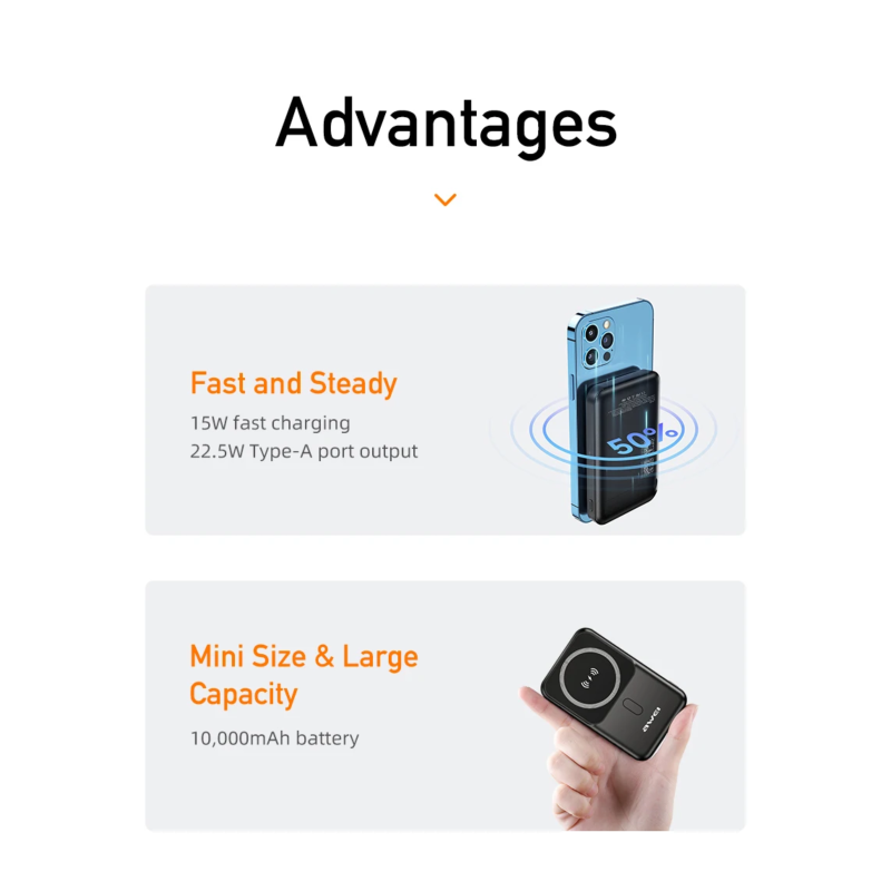 Awei P139K 10000mAh 15W Magnetic Wireless Charger Power Bank 22.5W Fast Charging External Battery