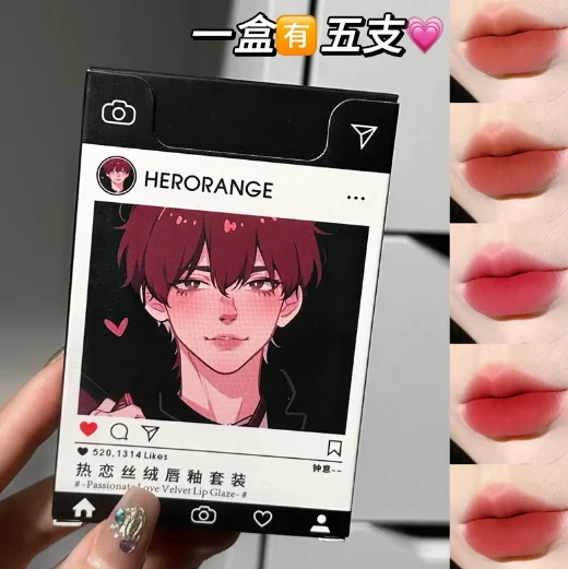 HERORANGE Passionate Love Velvet Lip Glaze 5pcs set Lipstick | Boy Face