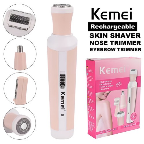 Kemei Km-3024 Multifunctional 4 In 1 Rechargeable Face, Eyebrow, Nose, & Lady Shaver for Women