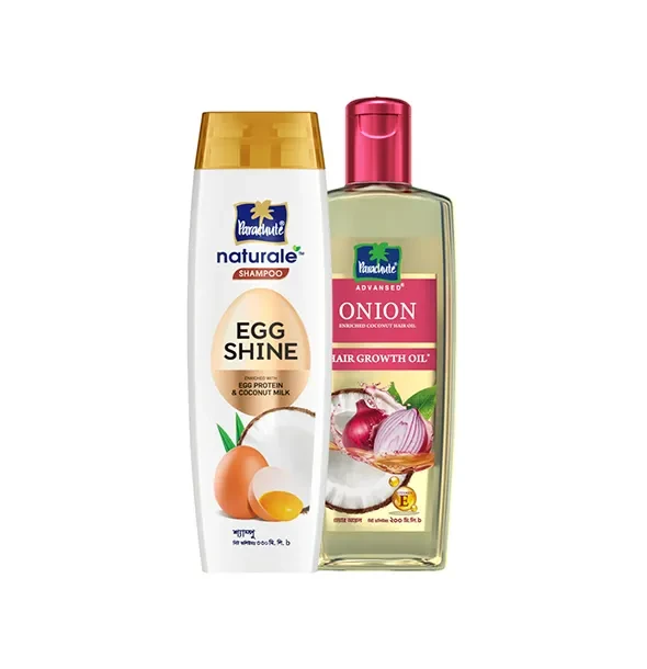 HAIR CARE BUNDLE - Parachute Naturale Shampoo Egg Shine 320ml & Onion Enriched Coconut Hair Growth Oil 200ml