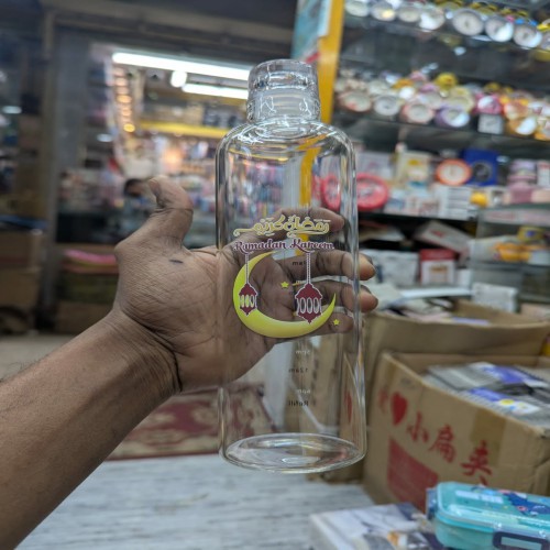 Glass water bottle with a Ramadan-themed design 1 Litre