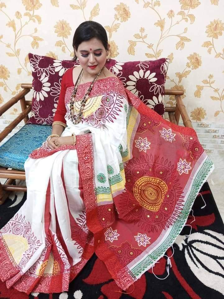 Handprint half silk saree