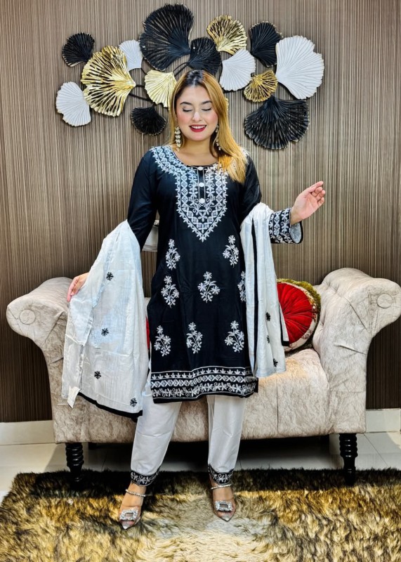 Classic Embroidery Cotton Three Piece