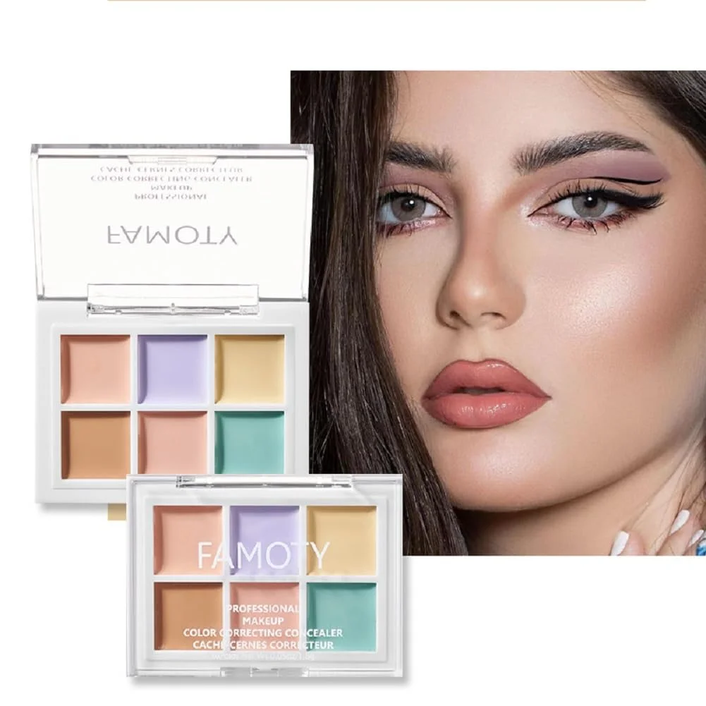 FAMOTY 6 Colors Concealer Palette Creamy Waterproof Long Lasting Concealer Stick for Face Eyes Lips