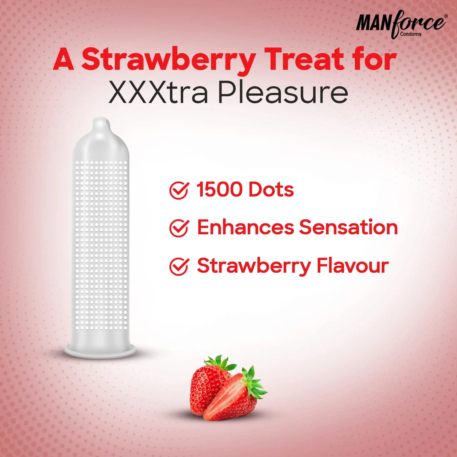 Manforce Stay Long Gel 8g & Xotic 1500 Dots Strawberry Flavor Condom 10pcs | Manforce Condom & Lube Combo | Wedding & Honeymoon Combo