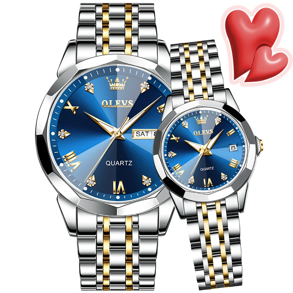 Olevs Stainless Steel fashionable Couple watches Silver Blue