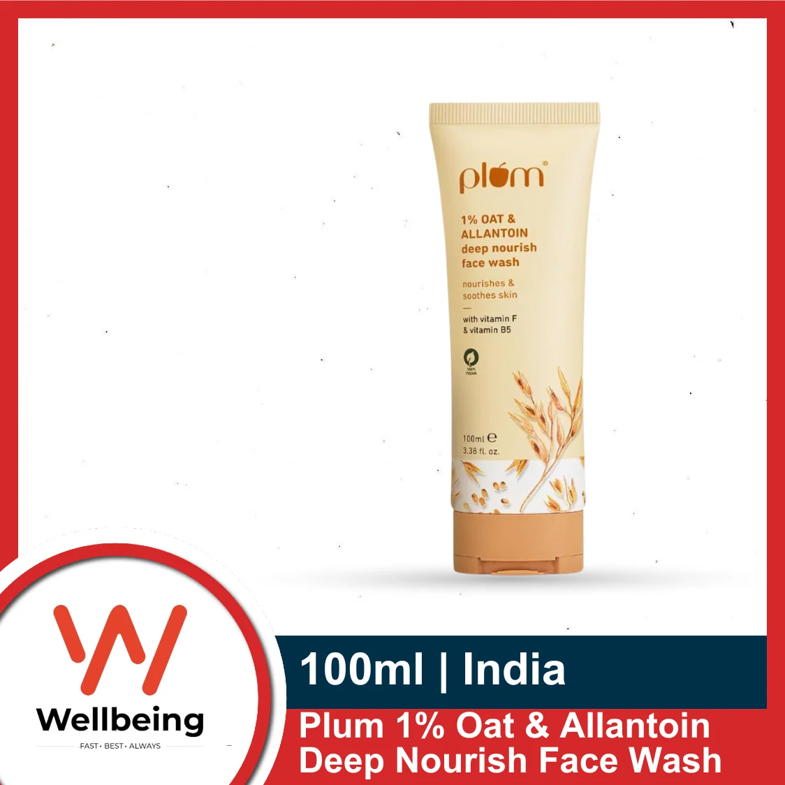 Plum 1% Oat & Allantoin Deep Nourish Face Wash | with Vitamin F & B5 | Nourishes & Soothes Skin | Restores Skin Barrier | Non-drying | 100% Vegan | 100ml by Glowrity