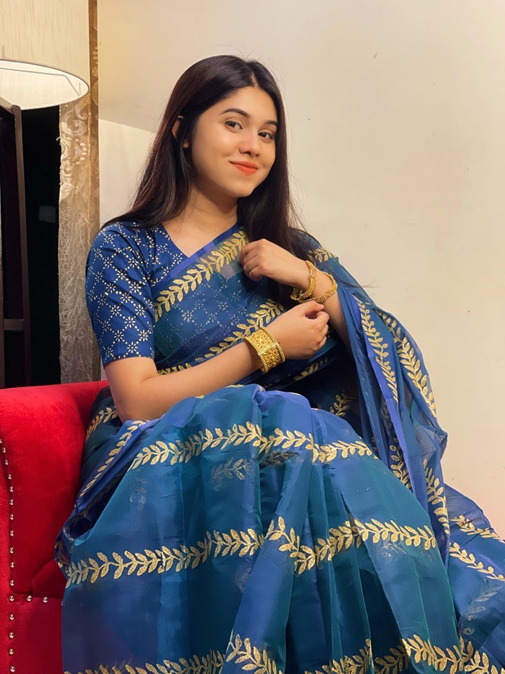 Designer Block Print Saree with Blouse Piece