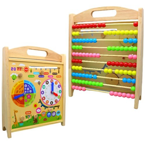 Wooden Calendar, Clock And Computing Educational Wooden Toy Rack For Kids