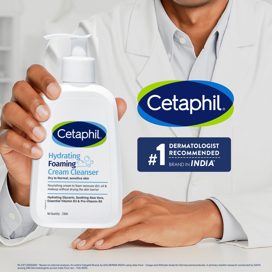 Cetaphil Hydrating Foaming Cream Cleanser 236ml Face Wash, For Dry to Normal Sensitive Skin Cream to Foam Cleanser | Niacinamide, Pro-Vitamin B5 & and Aloe for Gentle Cleansing