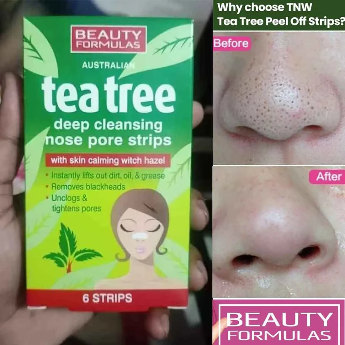 Beauty Formula Formula Tea Tree Deep Cleansing Nose Pore Strips 6pcs White