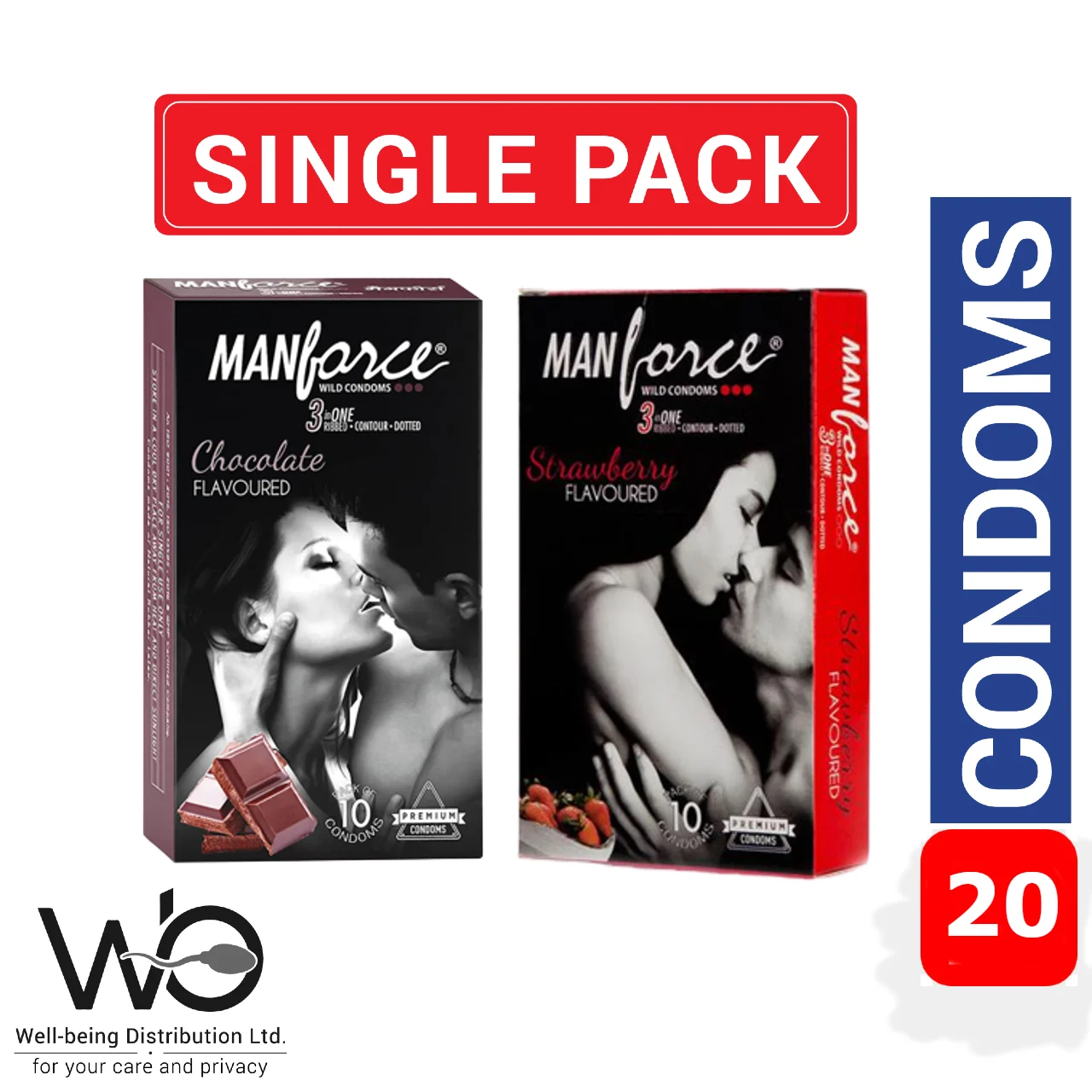 Manforce Condom Large pack Mix – 1 Pack Chocolate & 1 Pack Strawberry Flavor Dotted Condom – 10×2=20pcs Condom