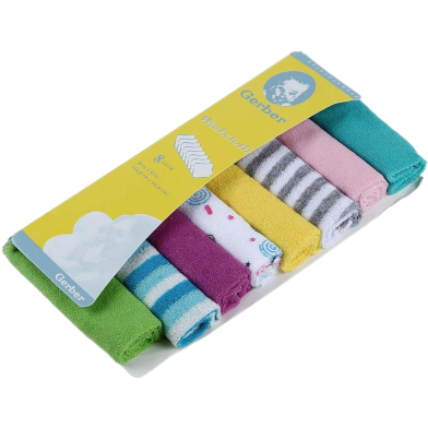 Gerber Baby Small Square 8pcs Towels, Baby Feeding Napkins, Newborn Child Handkerchief, Face Washing - Easily Washable and Dryable - 8pcs Pack