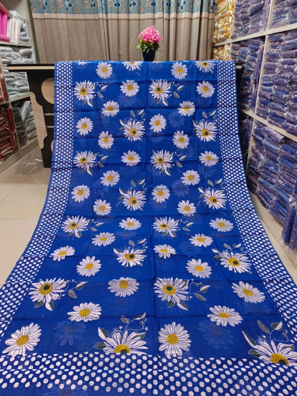 Elegant Half Silk Skin Print Saree