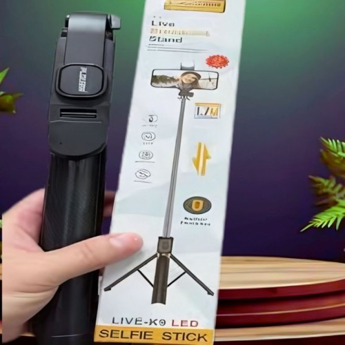 5.7 Feet Long PLOKAMA K9 4 in 1 Selfie Stick Foldable Portable Wireless Selfie Stick with LED Fill Light & Bluetooth Remote Control Shutter DSLR Go Pro Camera Ringlight Camera Mount - Tripod