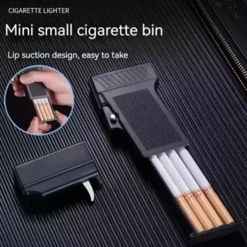 Mini Small M-910 Bin Integrated Gas Lighter Welding Gun 8 pcs Cigarette Box Pocket Lighter (Black)