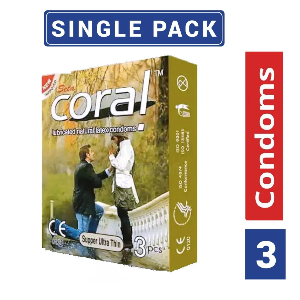 Coral Super Ultra Thin Lubricated Natural Latex Condom Single Pack 3x1= 3pcs