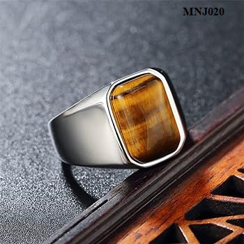 MEN's Stainless Steel Tiger Eye Stone Silver Ring