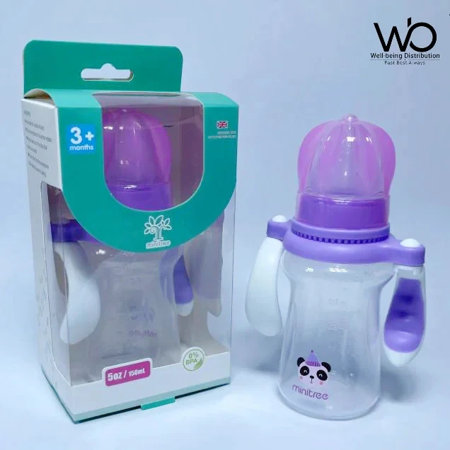 Baby Feeder Bottle Minitree Regular Neck Feeding Plastic Bottle With Handle 3m+ 150ml Multicolor Available