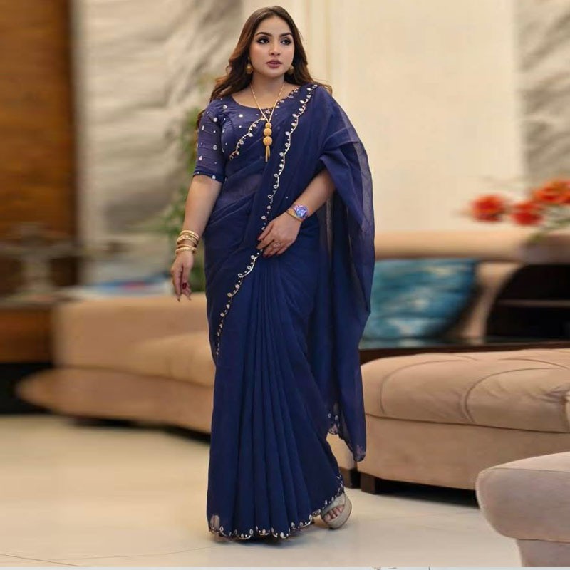 Semi Moslin Premium Saree with Blouse