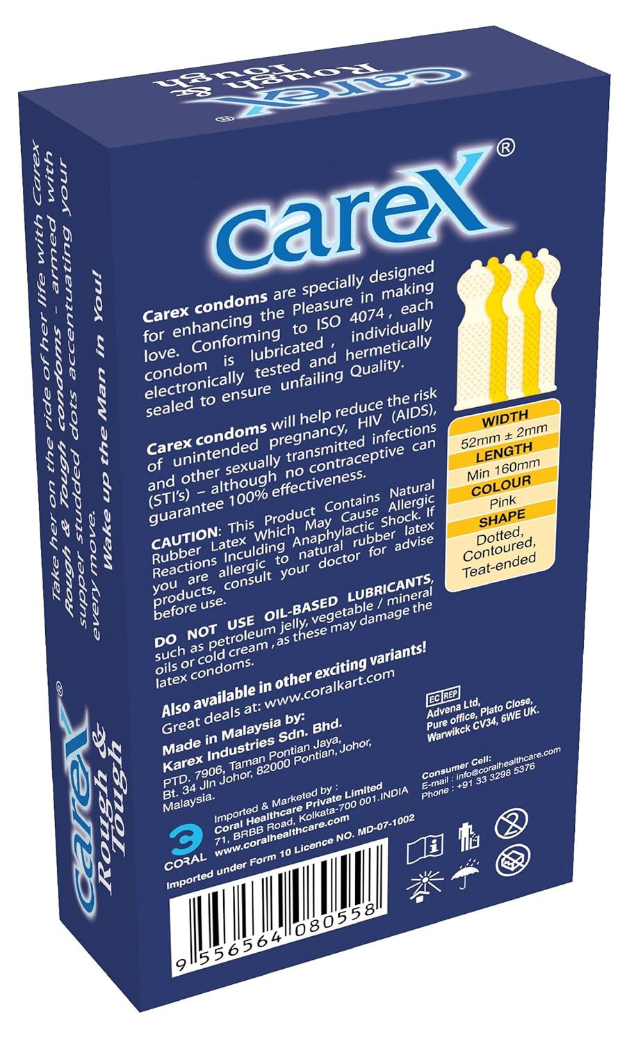 Carex Rough & Tough Condoms for Men | Single Pack – 10×1=10pcs | Made In Malaysia