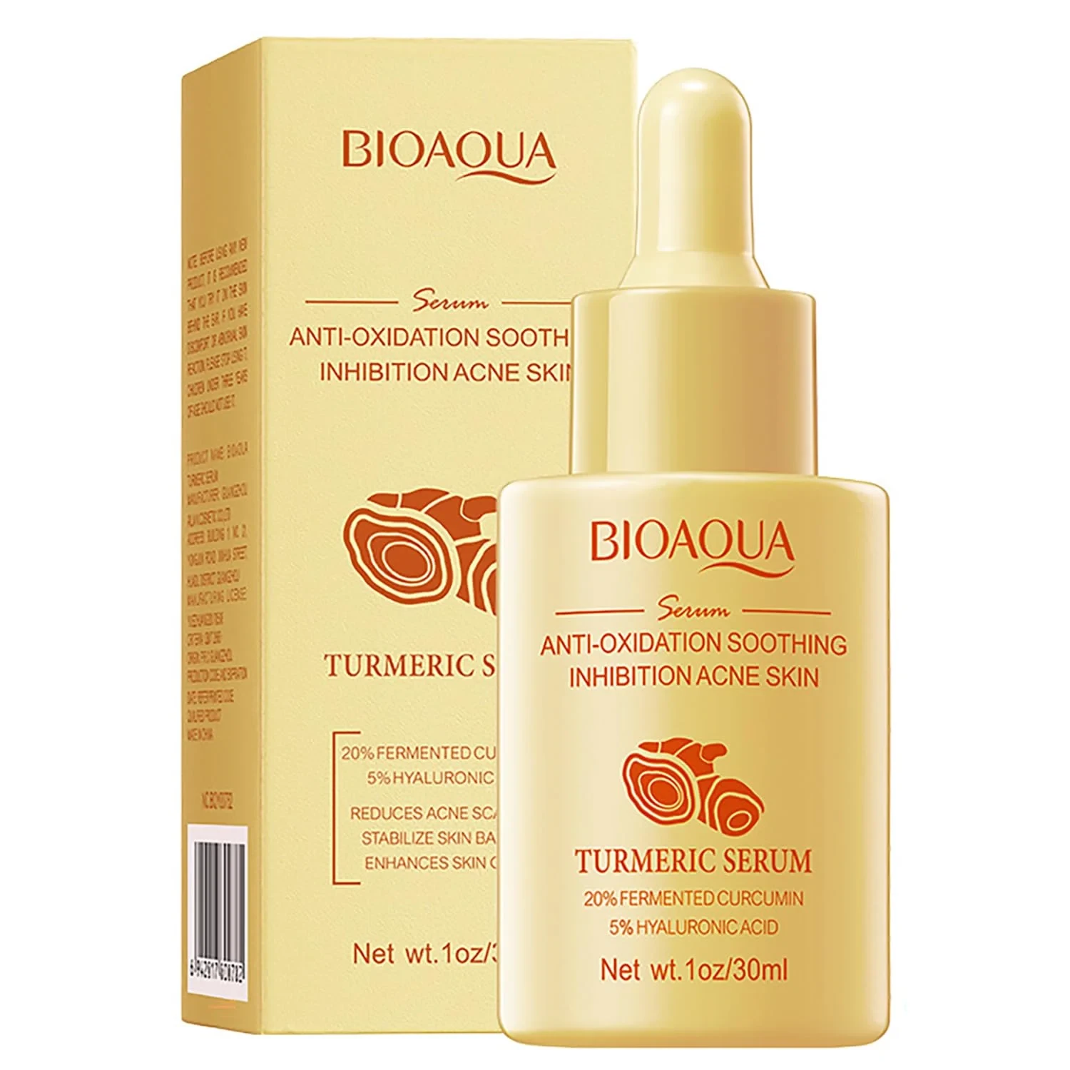 BIOAQUA Turmeric Facial Serum 30ml Anti-Oxidation Soothing Acne Skin Hyaluronic Acid Control Oil Moisturizing Face Skin