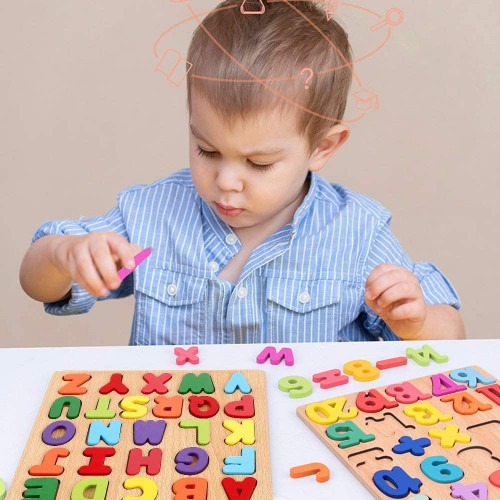 3-D Wooden Alphabet Puzzle Set,ABC Letter and Numbers Puzzles
