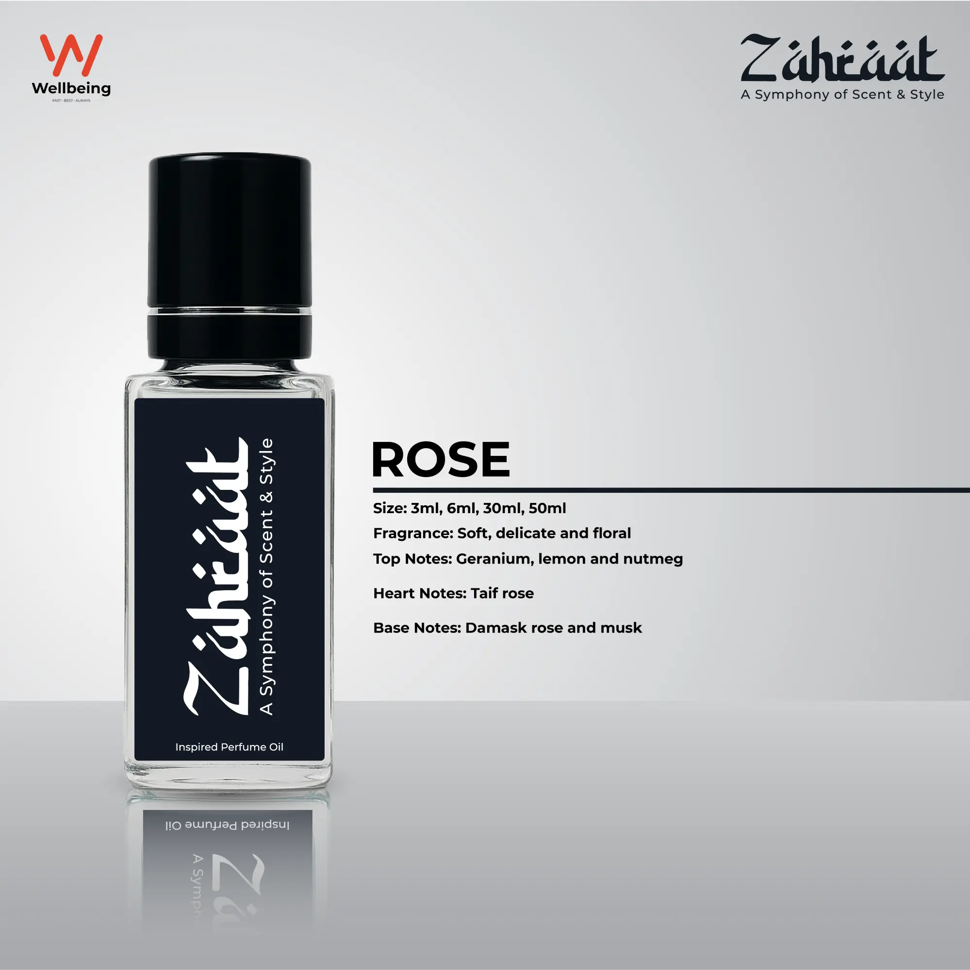 Zahraat Rose Attar/Ator 3ml Long Lasting Halal Perfume Oil