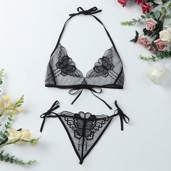 Women Lace Adjustable Lace Butterfly Embroidery Women's Lingerie Sets (4)