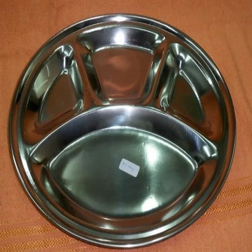 4 compartment round Stainless Steel Sectioned Food Serving Tray for School Canteen & Kitchen 28 cm 1 pcs