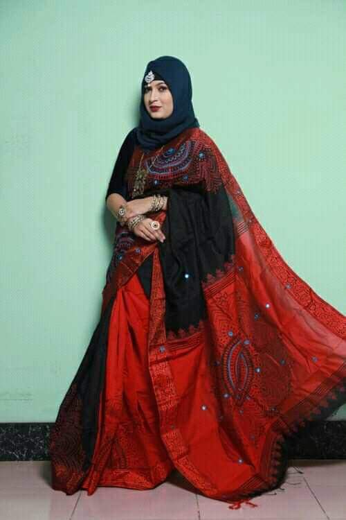 Handprint half silk saree