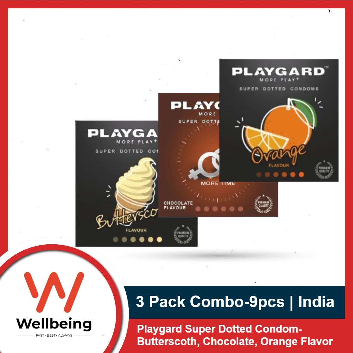 Playgard Combo Pack Super Dotted Condom for Men Women | 3 Pack Combo Butterscotch, Chocolate, Orange Flavor Condom | Wedding, Honeymoon, Valentine Couple Combo Pack | India