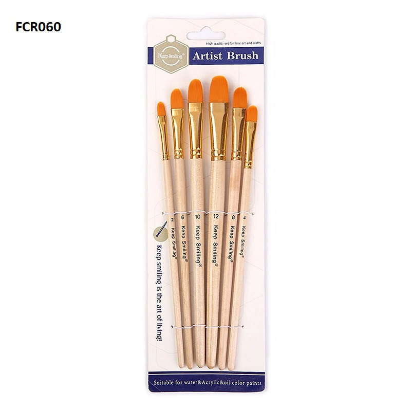 Keep Smiling Artist Filbert and Flat Paint Brush Set 6 Pcs
