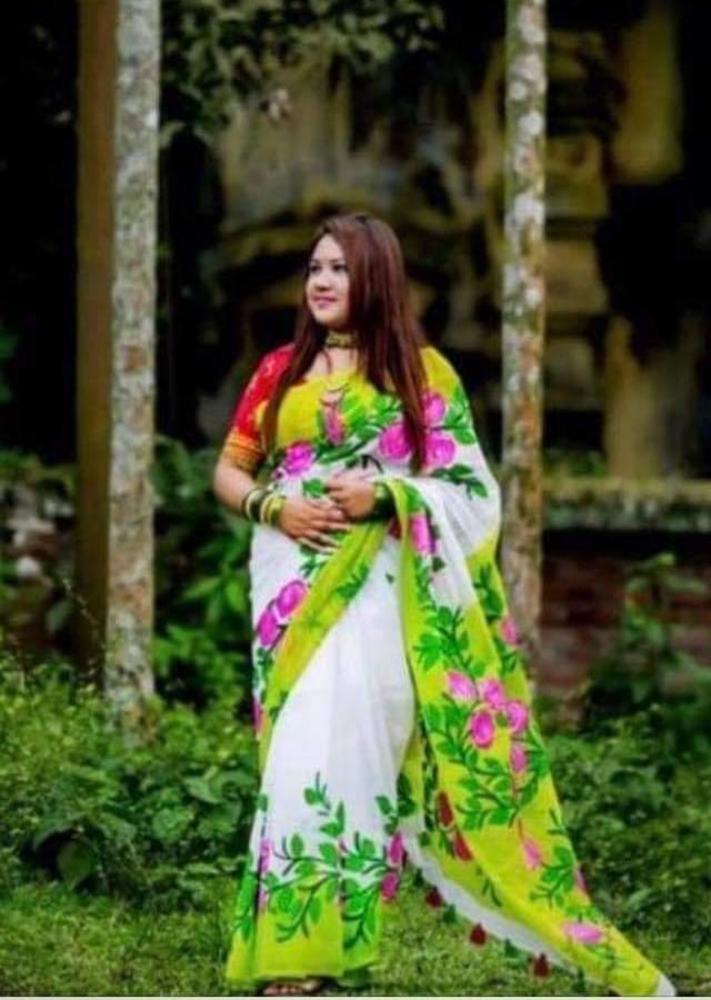 New Excellent Handprint Half Silk Sarees For Girl