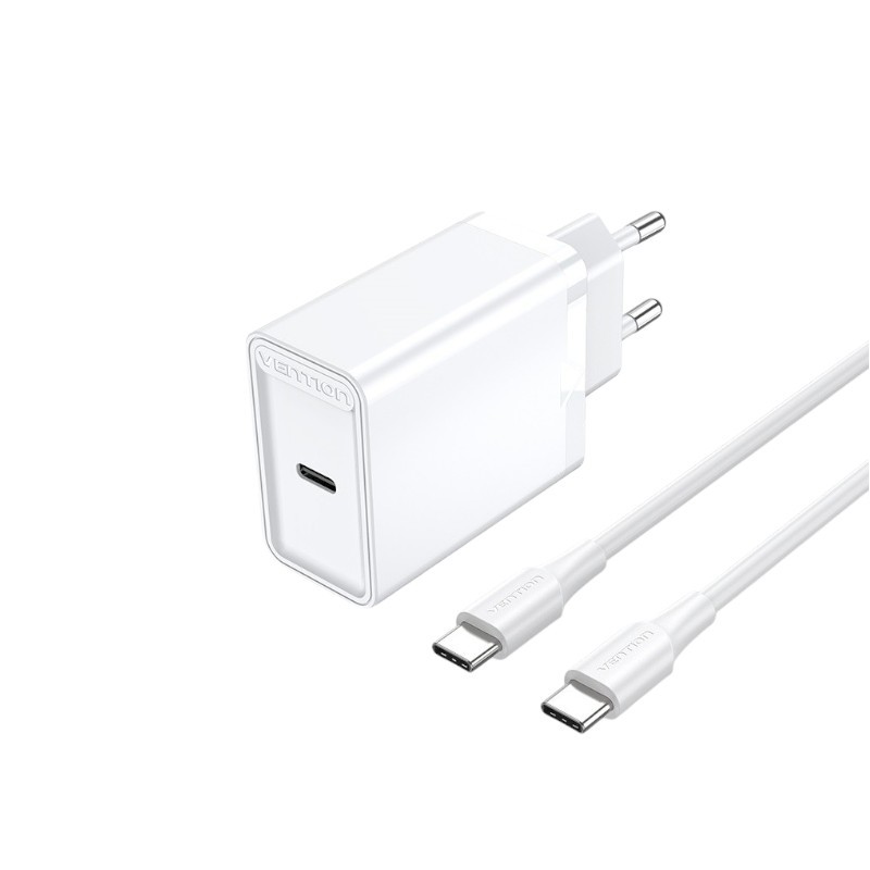 Vention FAHWF-EU 1-port 25W USB-C Wall Charger with USB-C Cable EU-Plug – White