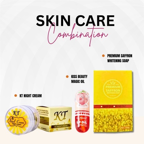 Face and Lip Care Combo (Kt Night Cream, Kiss Beauty Lip oil,Premium saffron whitening soap)