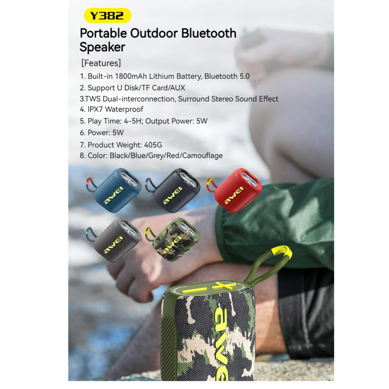 Awei Y382 Portable Bluetooth Speaker IPX7 Six month warrenty