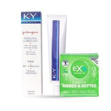 KY Jelly Personal Lubricant 50gm & 3pcs Pack EXS Comfy Fit Ribbed & Dotted Condom for Men | Wedding, Honeymoon, Valentine Couple Combo Pack