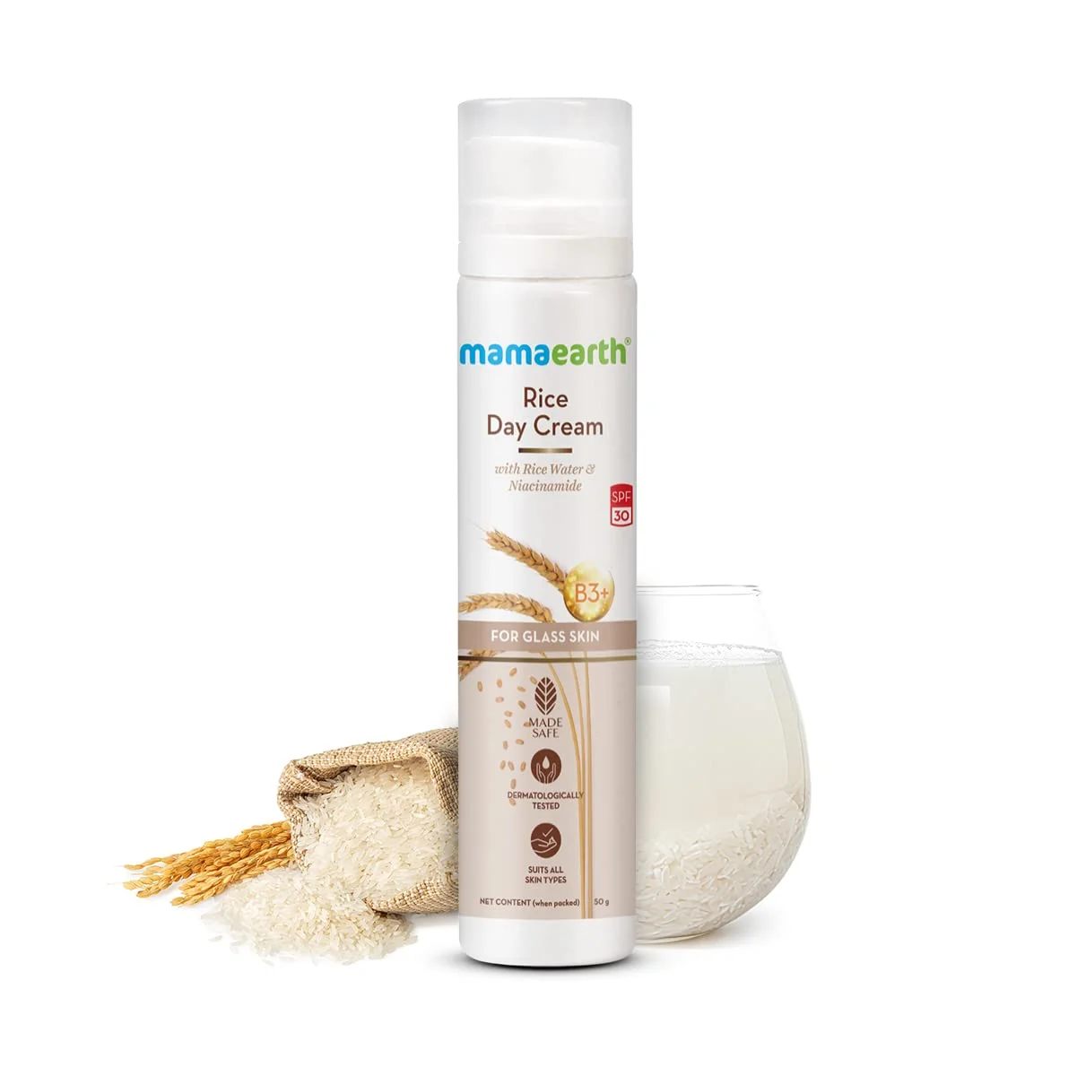 Mamaearth Rice Day Cream Ointment for Daily Use 50g With Rice Water & Niacinamide for Glass Skin