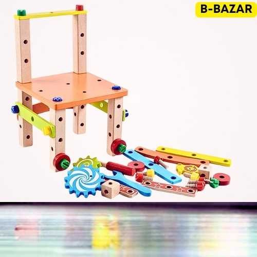 FunBlast Kid's Wooden Multifunctional Chair with Nut and Screw (Multicolor)