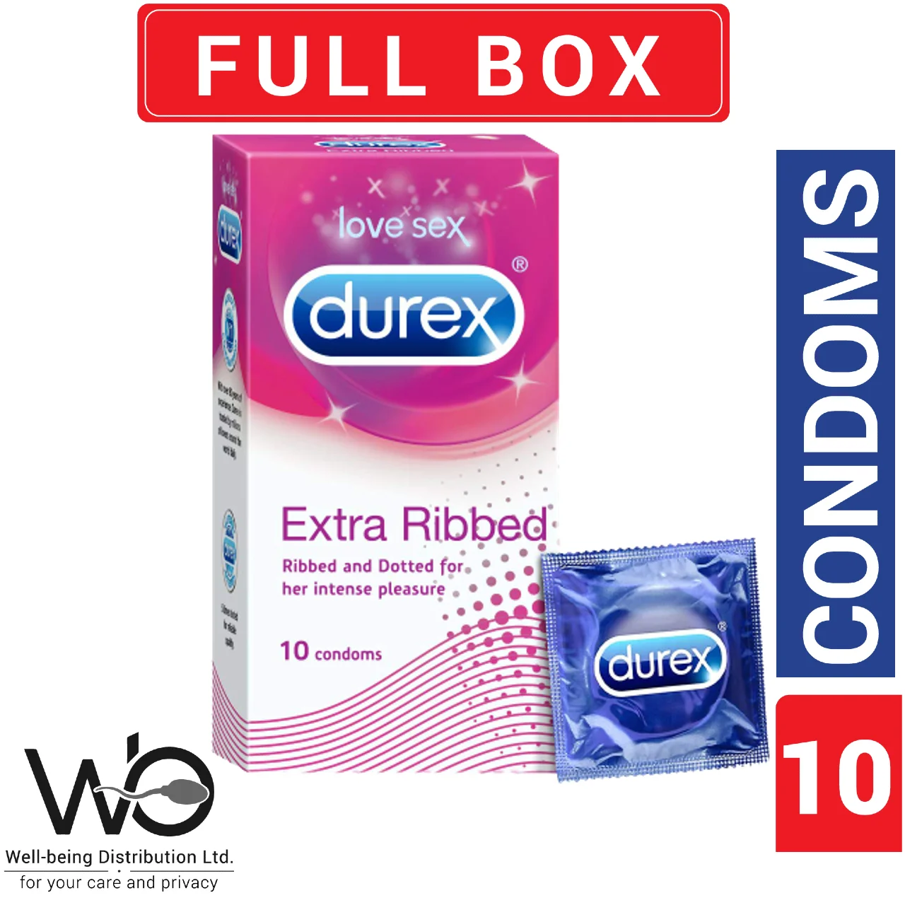 Durex Extra Ribbed and Dotted Condoms (Large Pack)