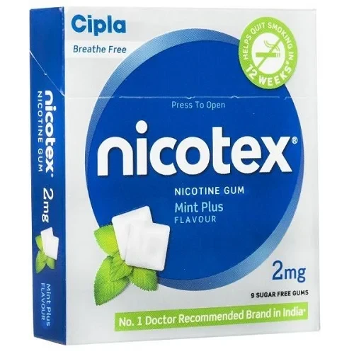 Cipla Nicotex Nicotine Sugar Free Mint Plus Gums 2Mg 12 Gums Each Pack – Helps To Quit Smoking | Who – Approved Therapy