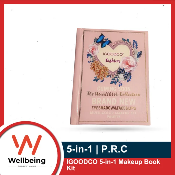 IGOODCO 5-in-1 Makeup Book Kit: Comprehensive Palette with All-in-One Glitter & Matte Eyeshadows, Highlighter, Blush, Contour, Lip Colors, and Eyebrow Enhancers (Multicolor)