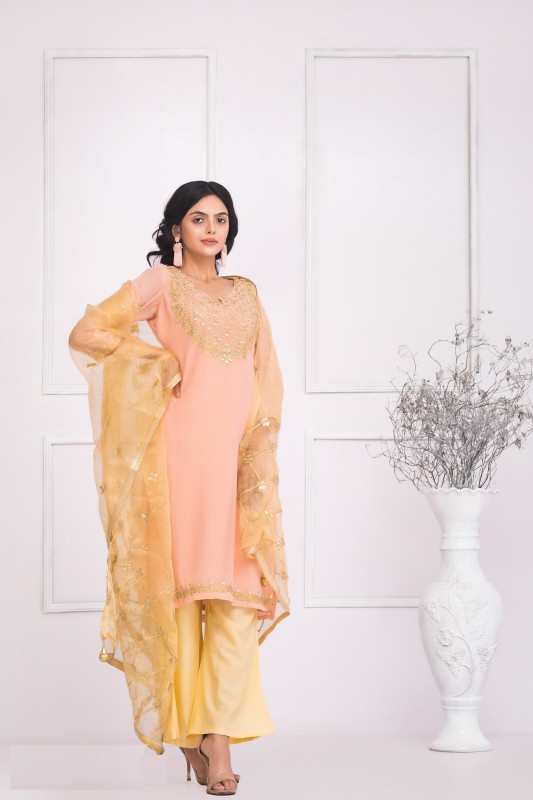 Semi-stitched Georgette Embroidery Three Piece