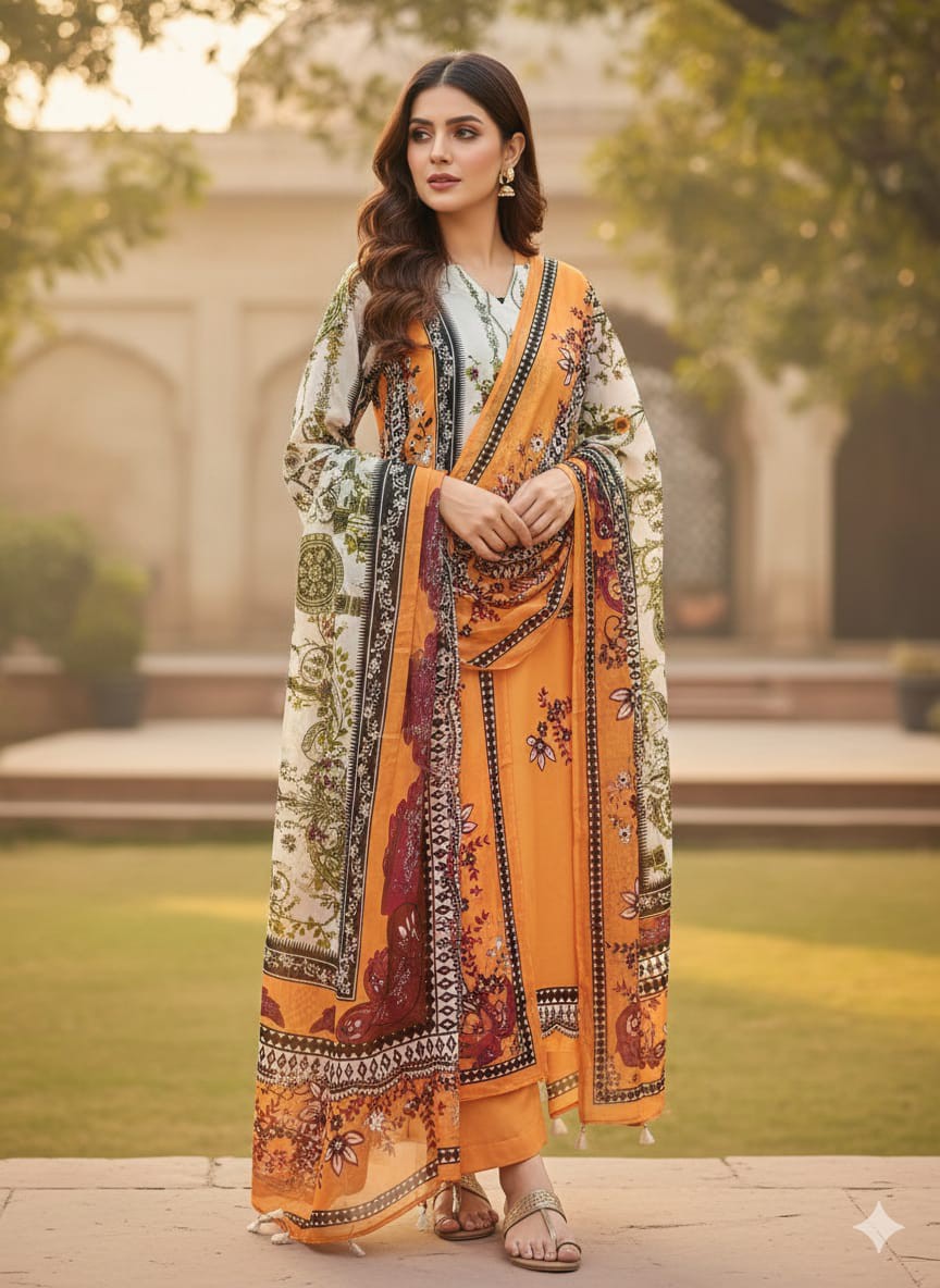 Pure Dubai Silk Premium Printed Three Piece
