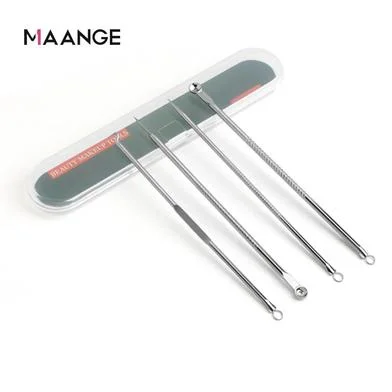 MAANGE 4 Pcs Set Stainless Steel Extractor Blackhead Remover Needles Acne Pimple Blemish Bron Stick